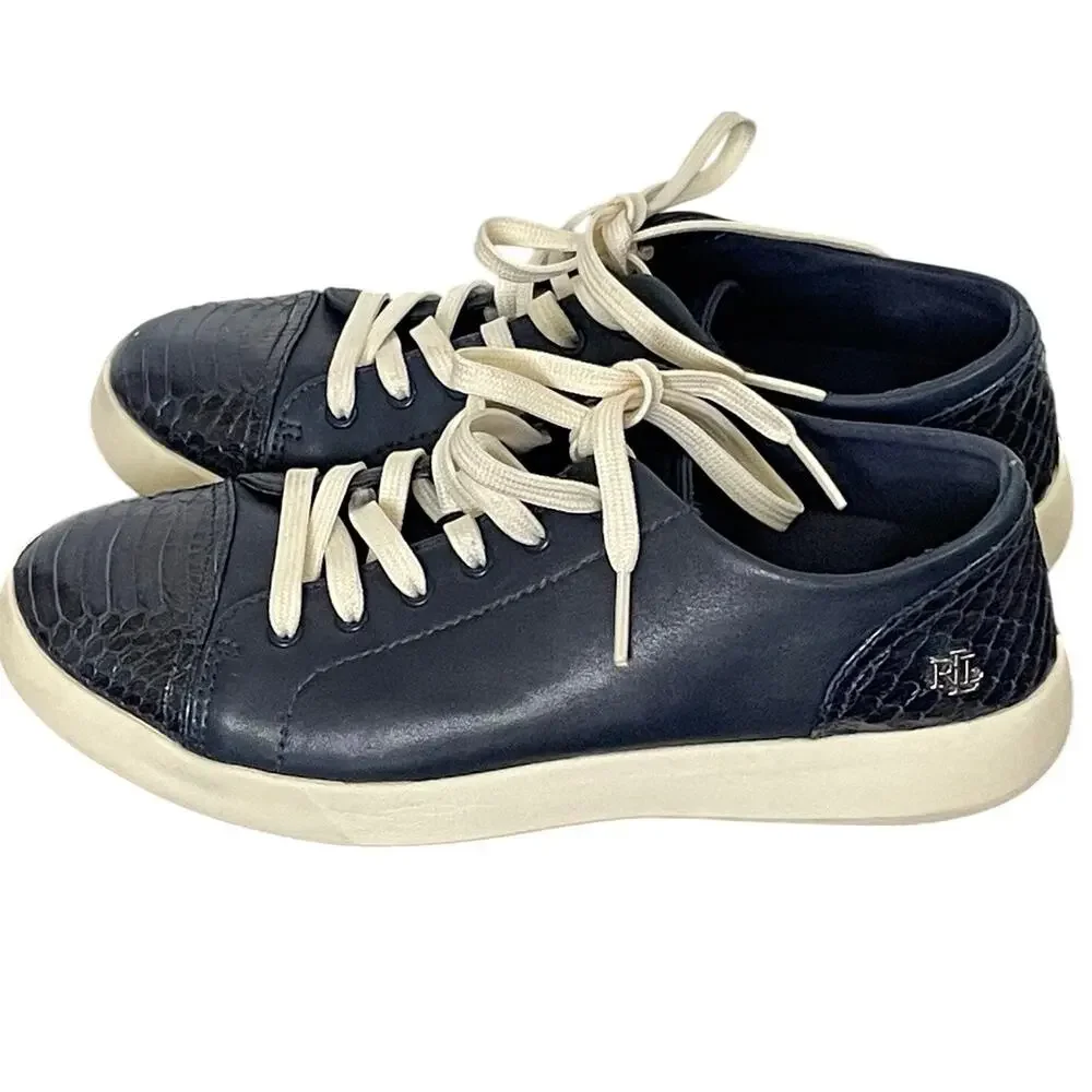 Lauren Ralph Lauren Navy Leather Snake Toe Sneakers Womens 6